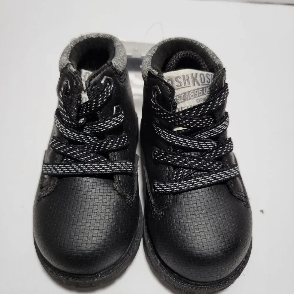 OSHKOSH B'GOSH Black Boots Toddler Boys Faux Laces - Size 4M
